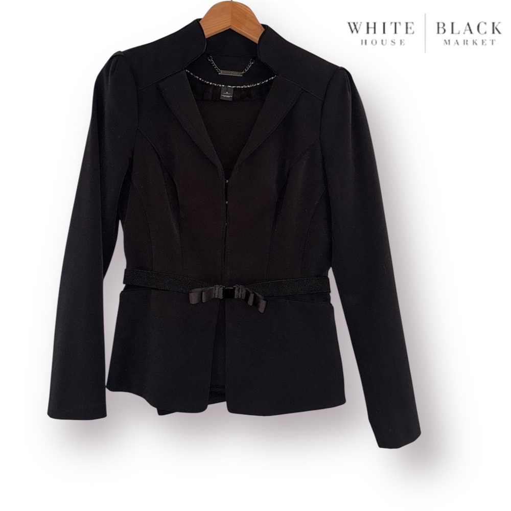 🆑WHBM Women’s Peplum Waist w/Bow Belt Detail Blazer Jacket & Legacy Pants (SET) - Picture 3 of 15